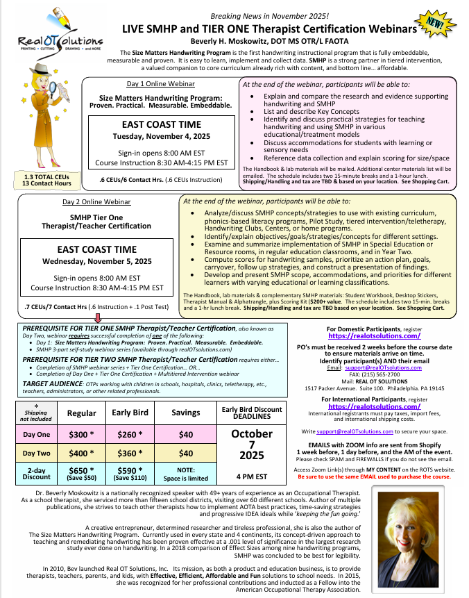 November 4th & 5th, 2025 LIVE SMHP and TIER ONE Therapist Certification Webinars