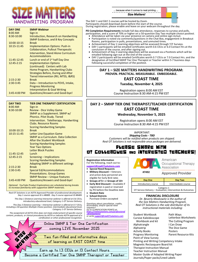 November 4th & 5th, 2025 LIVE SMHP and TIER ONE Therapist Certification Webinars